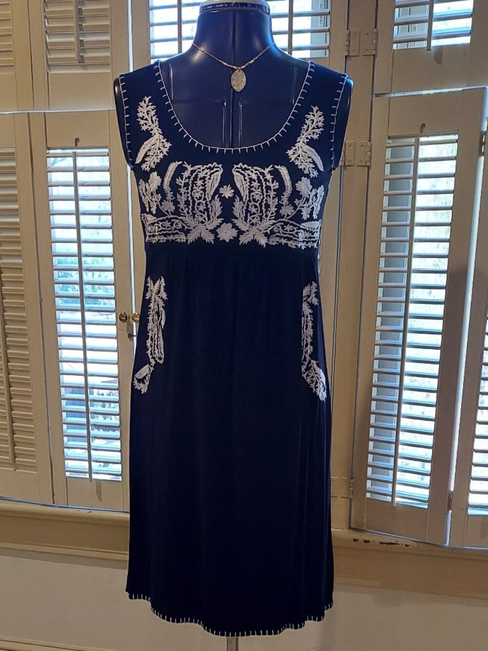 Soft Knit Embroidered Sleeveless Black Dress Size S